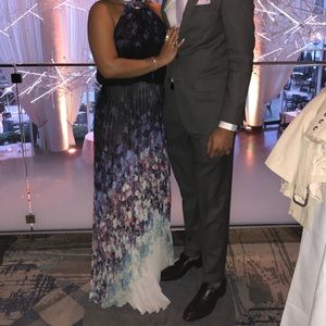 Size 4 black multi color halter dress